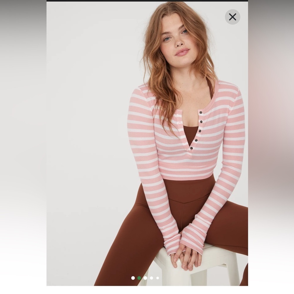 OFFLINE By Aerie - Thumbs Up Waffle Henley Cropped Shirt